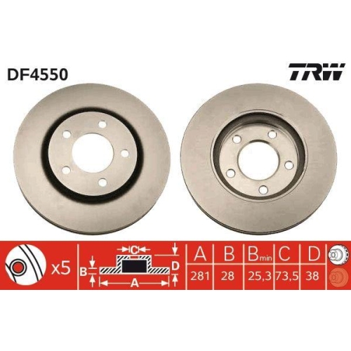 Set disc frana Chrysler Voyager 4 (Rg Rs) 09.99-12.08; Dodge Caravan (Rg) 02.00-12.07, Fata, 281X28mm, ventilat, TRW
