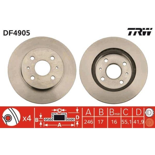 Set disc frana Daihatsu Copen (L880 L881) 03.02-09.12, Cuore 7 (L275 L285 L276) 12.06-, Sirion (M3) 01.05-, Yrv (M2) 02.01-; Subaru Justy 4 01.07-, Fata, 246X17mm, ventilat, TRW