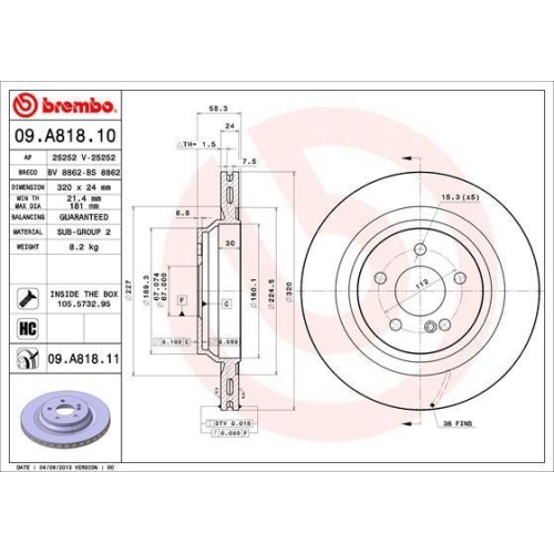 Set discuri frana Mercedes S-Class (W221), S-Class Coupe (C216), Sl (R230), punte spate, 320x24, ventilat, BREMBO