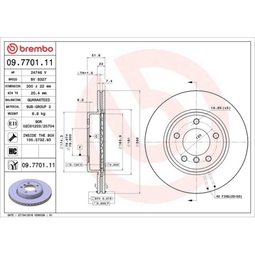 Set disc frana BMW 3 (E46) 12.97-05.05, Z3 (E36) 04.97-06.03, Z4 Roadster (E85) 02.03-12.09, Fata, 300X22mm, ventilat, BREMBO