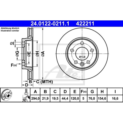 Disc frana Vw Transporter 2003-2015, ATE