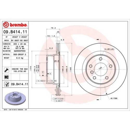 Set discuri frana Bmw 1 Convertible (E88), 1 Coupe (E82), 118 d, 118 i, 120 d, 120 i, 125 i, punte spate, 300x20, ventilat, BREMBO