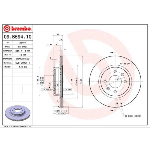 Set discuri frana Hyundai I20 1 (Pb, 1.2, 1.2 LPG, punte fata, 256x18, ventilat, BREMBO