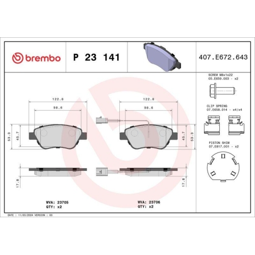 Placute frana Alfa Romeo Mito (955) 08.08-10.18; Citroen E-Mehari 06.16-, Nemo Box (Aa) 02.08-, Nemo Mpv (Mpv) 04.09-; Fiat 500 (312) 07.07-, 500 C (312) 09.09-, Fiorino Box (225) 01.07-, Fiorino Mpv (225) 01.07-, Grande Punto (199) 06.05-, Grande Punto V