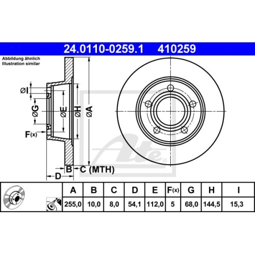 Disc frana Ate 24011002591, parte montare : Punte spate