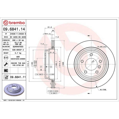 Set disc frana BMW 5 (E39) 09.95-07.03, 5 Touring (E39) 09.96-06.04, Spate, 298X20mm, ventilat, BREMBO