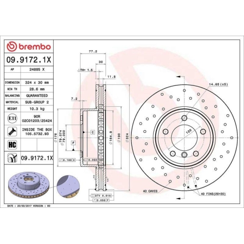 Set disc frana BMW 5 (E60) 12.01-03.10, 5 Touring (E61) 03.04-12.10, 6 (E63) 09.03-12.10, 6 Convertible (E64) 03.04-12.10, Fata, 324X30mm, ventilat, BREMBO