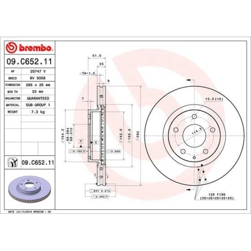 Set discuri frana Mazda 3 (Bm, 3 Box / Liftback (Bm), 3 Saloon (Bm, Cx-3 (Dk), punte fata, 295x25, ventilat, BREMBO