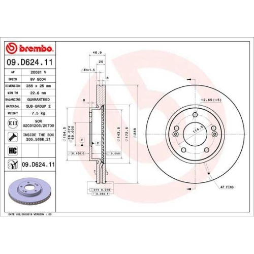 Set discuri frana Hyundai I30 (Pde, I30 Estate (Pde), I30 Estate Van (Pde), I30 Fastback (Pde, I30 Hatchback Van (Pde); Kia Ceed (Cd), Ceed Estate Van (Cd), Ceed Hatchback Van (Cd), Ceed Sportswagon (Cd), Fata, 288x25, ventilat, BREMBO