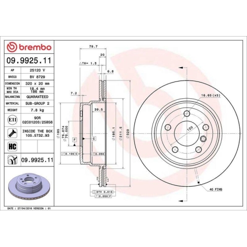 Set disc frana BMW X5 (E70) 02.06-07.13, X5 (F15 F85) 08.13-07.18, X6 (E71 E72) 06.07-12.15, X6 (F16 F86) 08.14-07.19, Spate, 320X20mm, ventilat, BREMBO