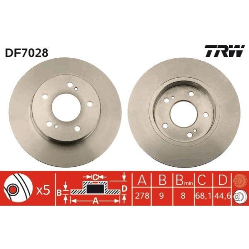 Set disc frana Infiniti I30 01.97-; Nissan Maxima / Maxima Qx 4 (A32) 03.94-08.00, Maxima / Maxima Qx 4 Station Wagon (A32) 10.97-12.00, Maxima / Maxima Qx 5 (A33) 04.99-11.03, Spate, 278X9mm, plin, TRW