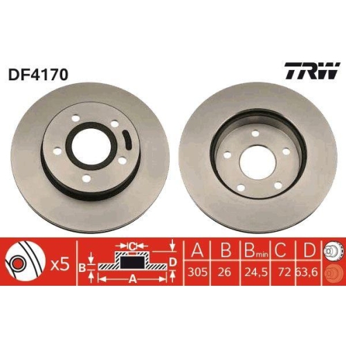 Set disc frana Jeep Cherokee (Xj) 09.83-09.01, Grand Cherokee 2 (Wj Wg) 09.98-09.05, Fata, 305X26mm, ventilat, TRW