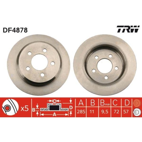 Set disc frana Jeep Grand Cherokee I (Zj Zg) 09.91-04.99, Wrangler I (Yj Sj) 08.86-08.96, Wrangler 2 (Tj) 08.96-12.08, Spate, 285X11mm, plin, TRW