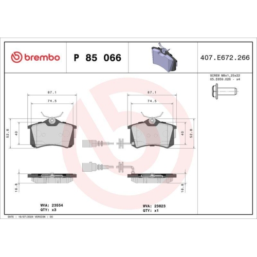 Placute frana Audi A2 (8z0) 02.00-08.05; Seat Ibiza 3 (6l1) 02.02-11.09; Skoda Fabia I (6y2) 08.99-03.08 ; Vw Lupo I (6x1 6e1) 09.98-07.05, Polo (9n 9a) 10.01-10.14, Polo 3 Classic (6v2) 01.95-11.09, Polo 4 Sedan (9n2) 09.02-12.10, Spate, BREMBO