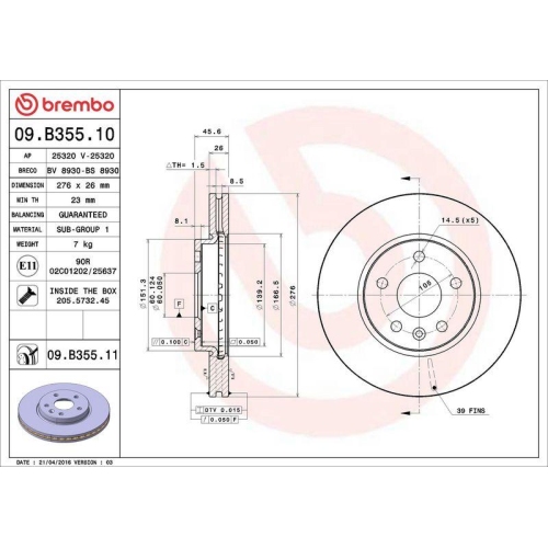 Set disc frana Chevrolet Aveo Liftback (T300) 03.11-, Aveo Saloon (T300) 03.11-, Cruze (J300) 05.09-, Cruze Estate (J308) 08.12-, Cruze Liftback (J305) 12.10-; Opel Astra H Estate (A04) 08.04-05.14, Astra J (P10) 09.09-04.16, Astra J Box / Estate (P10) 09