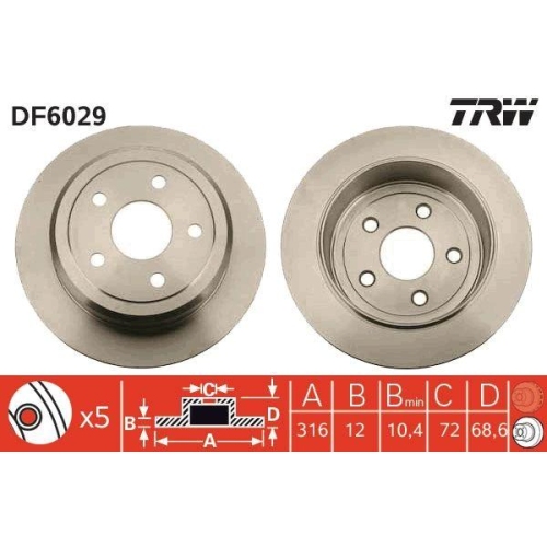 Set disc frana Jeep Wrangler 3 (Jk) 06.06-, Spate, 316X12mm, plin, TRW