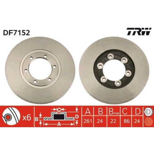 Set disc frana Kia Bongo (Pu) 10.03-, K2500 (Sd) 06.01-, K2700 (Sd) 10.99-, K2700 01.04-, Fata, 261X24mm, ventilat, TRW
