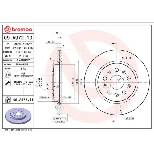 Set disc frana Chevrolet Camaro Convertible 09.15-, Camaro 09.15-, Malibu (V300) 01.12-; Opel Insignia (G09) 07.08-03.17, Insignia A Country Tourer (G09) 07.08-03.17, Insignia Saloon (G09) 07.08-03.17, Insignia Sports Tourer (G09) 07.08-03.17; Saab 9-5 (Y