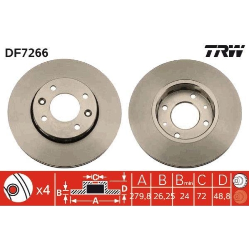 Set disc frana Kia Carens I (Fc) 09.98-10.02, Carens 2 Mpv (Fj) 07.02-03.13, Fata, 280X26mm, ventilat, TRW
