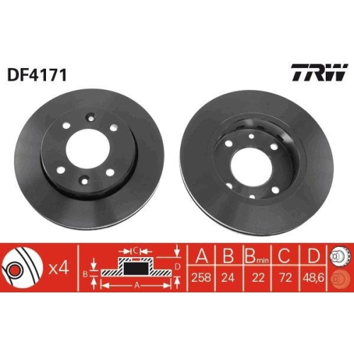 Set disc frana Kia Carens I (Fc) 09.98-10.02, Clarus (K9a) 10.95-11.01, Clarus Estate (Gc) 06.97-10.00, Fata, 258X24mm, ventilat, TRW