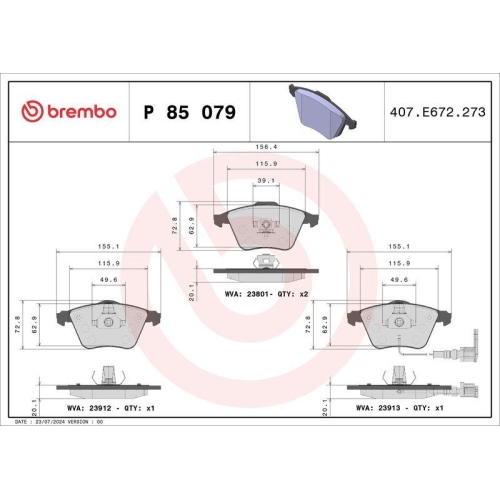Placute frana Audi A3 (8p1) 05.03-12.13, A3 Sportback (8pa) 09.04-12.15; Seat Leon (1p1) 05.05-12.13; Skoda Superb 2 (3t4) 03.08-05.15; Vw Cc B7 (358) 11.11-12.16, Eos (1f7 1f8) 03.06-08.15, Golf 5 (1k1) 10.03-07.10, Golf 6 (5k1) 10.08-12.14, Passat B6 (3