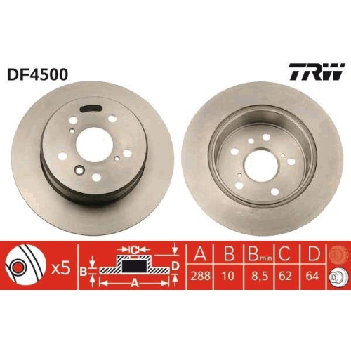 Set disc frana Lexus Es (Mcv Vzv) 08.96-06.08, Es (Vcv10 Vzv21) 09.89-12.97, Rx (Mcu15) 01.98-05.03; Toyota Camry ( V1) 07.90-10.01, Camry ( V2) 08.96-02.04, Camry Estate ( V1) 06.91-08.97, Highlander / Kluger ( U2) 06.00-12.10, Spate, 288X10mm, plin, TRW