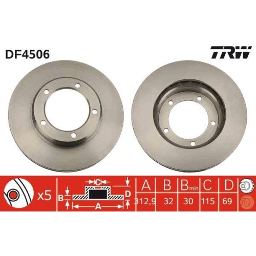 Set disc frana Lexus Lx (Uzj100) 09.97-03.08; Toyota Land Cruiser 100 ( J1) 01.98-07.08, Fata, 313X32mm, ventilat, TRW