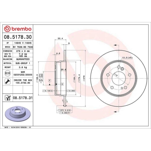 Set disc frana Chrysler Crossfire Roadster 05.04-12.08, Crossfire 07.03-12.08; Mercedes 124 T-Model (S124) 09.85-12.93, Clasa C (W202) 03.93-05.00, Clasa C (W203) 05.00-12.07, Clasa C Coupe (Cl203) 03.01-06.11, Clasa C T-Model (S202) 06.96-03.01, Clasa CL