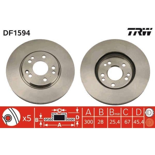 Set disc frana Mercedes 124 Sedan (W124) 12.84-08.93, 190 (W201) 10.82-08.93, Clasa E (W124) 02.93-06.96, Sl (R129) 03.89-09.04, Fata, 300X28mm, ventilat, TRW