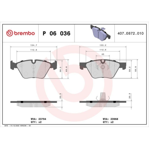 Placute frana Bmw 3 (E90), 3 Convertible (E93), 3 Coupe (E92), 3 Touring (E91), X1 (E84), Z4 Roadster (E89), punte fata, pregatit pentru senzor uzura; BREMBO