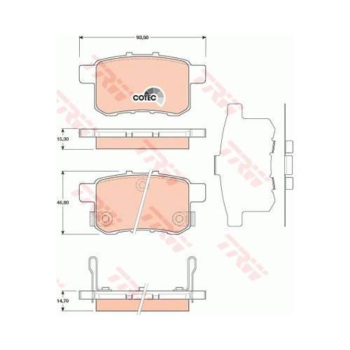 Set placute frana Trw GDB3482, parte montare : Punte spate Set placute frana Trw GDB3482, parte montare : Punte spate