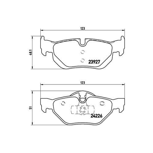 Placute frana Bmw 1 (E81), 1 (E87), 1 Convertible (E88), 1 Coupe (E82), 3 (E90), 3 Convertible (E93), 3 Coupe (E92), 3 Touring (E91), X1 (E84), punte spate, pregatit pentru senzor uzura; BREMBO