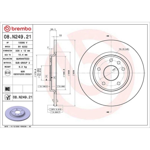 Set disc frana Chrysler Grand Voyager 5 (Rt) 10.07-; Dodge Journey Van (Jc) 06.08-, Journey 06.08-; Fiat Freemont (345) 08.11-; Lancia Voyager Mpv (404) 09.11-12.14; Vw Routan 09.08-12.13, Spate, 328X12mm, plin, BREMBO