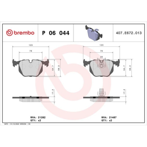 Placute frana Bmw 3 (E46), 3 Convertible (E46), 3 Coupe (E46), 3 Touring (E46), X3 (E83); Land Rover Range Rover 3 (L322), punte spate, pregatit pentru senzor uzura; BREMBO