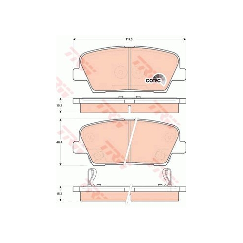 Placute frana Hyundai Equus / Centennial, 03.2009-, Genesis Cupe, 01.2008-, Grand Santa Fe, 01.2013-, Santa Fe 2 (Cm), 10.2005-12.2012, Kia Sorento 2 (Xm), 11.2009-, TRW