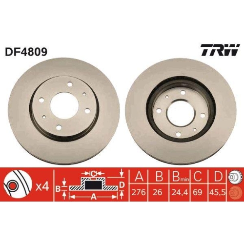 Set disc frana Mitsubishi Galant 8 (Ea) 09.96-10.04, Galant 8 Estate (Ea Ec) 09.96-10.03, Lancer 7 (Cs A Ct A) 01.00-12.13, Lancer 7 Estate (Cs W Ct W) 09.03-12.08, Fata, 276X26mm, ventilat, TRW