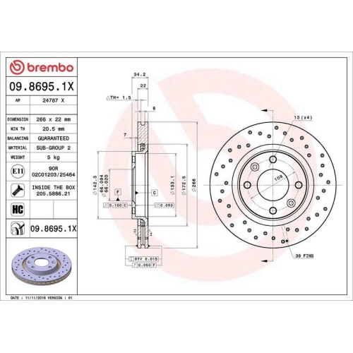 Set disc frana Citroen Berlingo (M) 07.96-12.11, Berlingo Box (B9) 04.08-, C2 (Jm) 07.03-09.17, C2 Enterprise (Jg) 11.03-12.09, C3 3 (Sx) 07.16- C3 Aircross 2 Van (2c 2r) 06.17-, C3 I (Fc Fn) 02.02-12.13, C3 2 (Sc) 09.09-, C3 2 Box / Liftback (Sc) 06.10-,