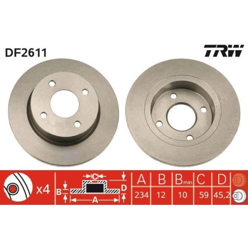 Set disc frana Nissan Micra 2 (K11) 01.92-12.07, Fata, 234X12mm, plin, TRW