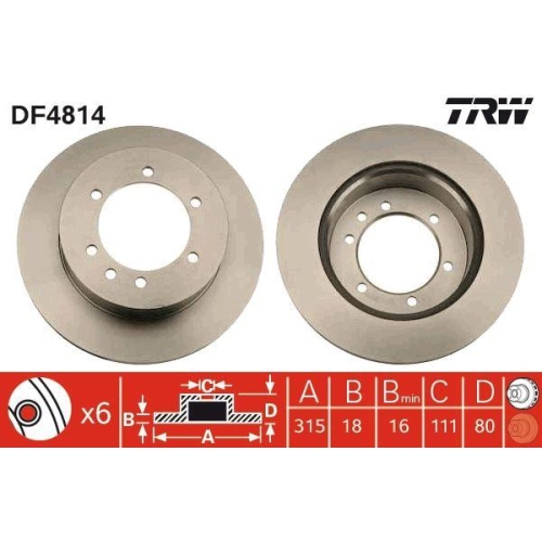 Set disc frana Nissan Patrol Gr 2 Estate (Y61) 06.97-, Patrol Gr 4 (Y60 Gr) 08.87-02.98, Patrol Iii/2 Hardtop (K260) 10.84-04.98, Spate, 316X18mm, ventilat, TRW