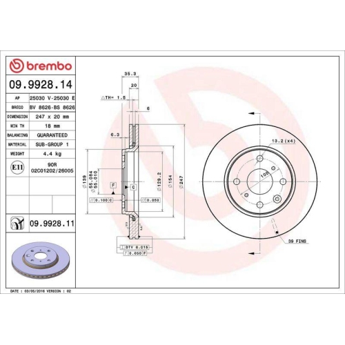 Set disc frana Citroen C1 (Pm Pn) 06.05-09.14, C1 2 (Pa Ps) 04.14-07.21; Peugeot 107 (Pm Pn) 06.05-05.14, 108 05.14-; Toyota Aygo ( B1) 02.05-05.14, Aygo ( B4) 05.14-, Aygo Box / Liftback ( B1) 07.05-05.14, Fata, 247X20mm, ventilat, BREMBO