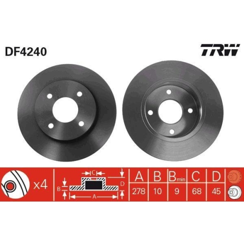 Set disc frana Nissan Primera (P11) 06.96-12.01, Primera Hatchback (P11) 06.96-07.02, Primera Traveller (W10) 07.90-03.98, Primera Traveller (Wp11) 06.96-01.02, Spate, 278X10mm, plin, TRW