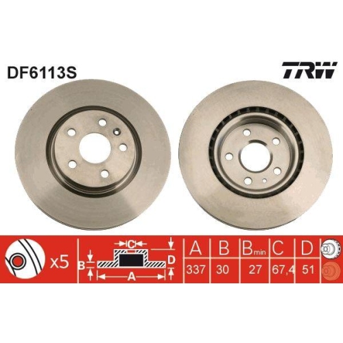 Set disc frana Opel Insignia (G09) 07.08-03.17, Insignia A Country Tourer (G09) 07.08-03.17, Insignia Saloon (G09) 07.08-03.17, Insignia Sports Tourer (G09) 07.08-03.17; Saab 9-5 (Ys3g) 01.10-01.12, Fata, 337X30mm, ventilat, TRW