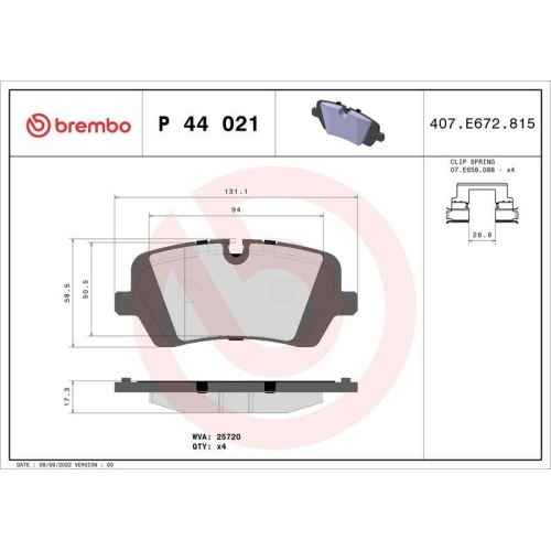 Placute frana Land Rover Defender Estate (L663), Defender Van (L663), Discovery 5 (L462), Discovery 5 Van (L462), Range Rover 4 (L405), Range Rover Sport 2 (L494), punte spate, pregatit pentru senzor uzura; BREMBO