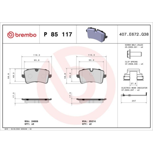 Placute frana Audi A4 B9 (8w2 8wc) 05.15-, A4 B9 Avant (8w5 8wd) 08.15-, A7 Sportback (4ga 4gf) 07.10-05.18, A8 D4 (4h2 4h8 4hc 4hl) 11.09-01.18, Spate, BREMBO