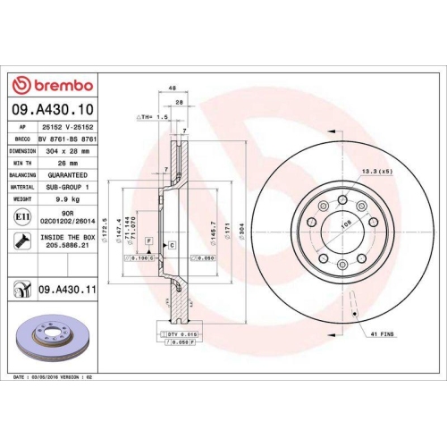 Set disc frana Citroen C5 2 (Rc) 08.04-09.08, C5 2 Break (Re) 09.04-08.08, C5 3 (Rd) 02.08-05.17, Jumpy 2 (Vf7) 01.07-03.16-; Fiat Scudo Box (270 272) 01.07-03.16; Peugeot 407 (6d) 02.04-12.11, 407 Sw Box / Estate (6e) 08.04-12.10, Expert 01.07-; Toyota P