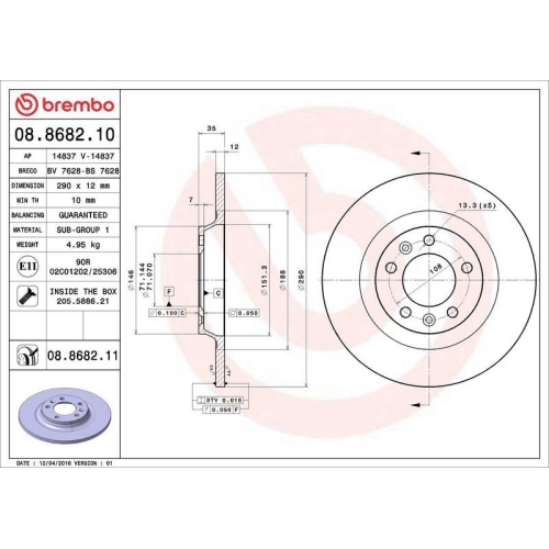 Set disc frana Citroen C5 3 (Rd) 02.08-05.17; Peugeot 407 (6d) 02.04-12.11, 407 Sw (6e 6d) 05.04-12.11, 407 Sw Box / Estate (6e) 08.04-12.10, 508 I (8d) 11.10-12.18, 508 Sw Box / Estate (8e) 11.11-, 508 Sw I (8e) 11.10-12.18, 607 (9d 9u) 01.00-, Rcz 03.10