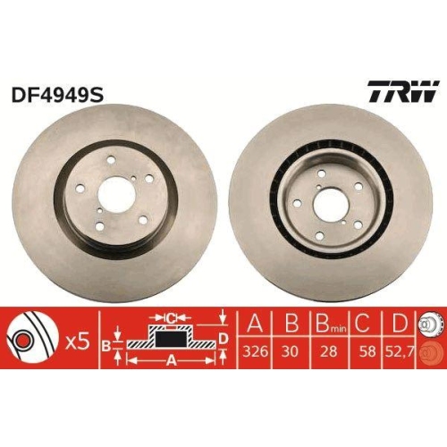 Set disc frana Subaru Impreza Liftback (Gr Gh G3) 03.07-05.14, Impreza Saloon (Gd) 09.99-06.09, Impreza Saloon (Ge Gv) 01.07-, Wrx Sedan (Gj) 07.11-, Fata, 326X30mm, ventilat, TRW