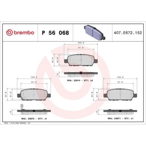 Placute frana Infiniti Jx Suv (L50), Qx60; Nissan Murano 2 (Z51), Murano 2 Van (Z51), Murano 3 (Z52 ), Pathfinder 4 (R52), Quest (E52), Quest (V42); Suzuki Grand Vitara 2 (Jt, Xl7 (Da, Spate, cu indicator uzura acustic, BREMBO