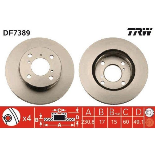 Set disc frana Suzuki Alto 6 (Ff) 09.04-12.09, Wagon R+ Liftback (Em) 10.97-10.00, Fata, 231X17mm, ventilat, TRW