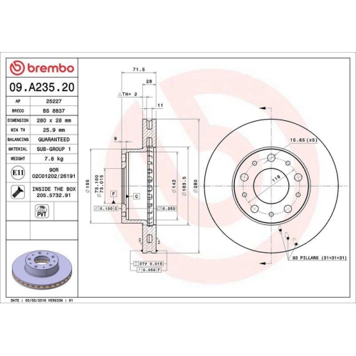 Set disc frana Citroen Jumper 2 Box 04.06-, Jumper 2 Bus 04.06-, Jumper 2 04.06-; Fiat Ducato Box ( 250) 07.06-, Ducato Bus (250) 07.06-, Ducato (250) 07.06-; Mazda 6 Estate (Gy) 01.02-02.08, 6 Hatchback (Gg) 08.02-12.08, 6 Sedan (Gg) 06.02-12.08; Peugeot